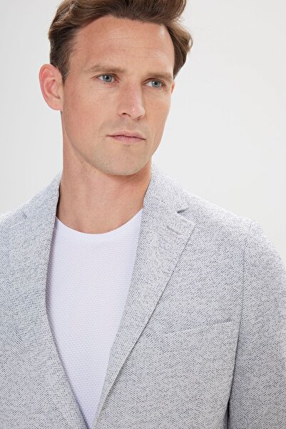 ALTINYILDIZ CLASSICS Erkek İndigo Slim Fit Dar Kesim Mono Yaka Desenli Blazer Ceket