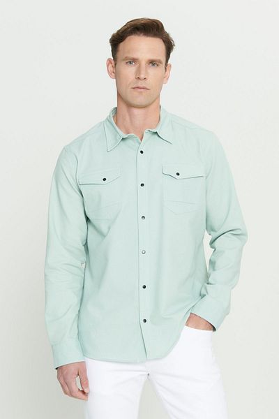 AC&Co / Altınyıldız Classics Aquagrünes Slim Fit-Hemd aus Baumwolle mit klassischem Kragen für Herren