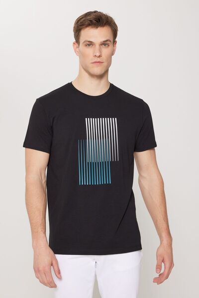 ALTINYILDIZ CLASSICS Ανδρικό μπλουζάκι με μαύρη λεπτή εφαρμογή, βαμβακερή στά...