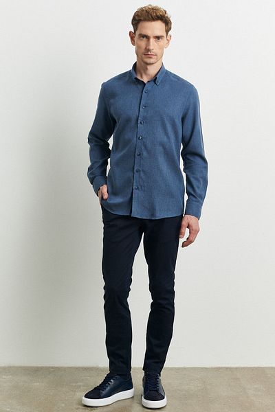 ALTINYILDIZ CLASSICS Ανδρικό Indigo Slim Fit Slim Fit με γιακά φανελένιο πουκάμισο ξυλοκόπο