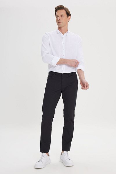 ALTINYILDIZ CLASSICS Men's Black Slim Fit Slim Fit 5 Pocket Dobby Flexible Trousers