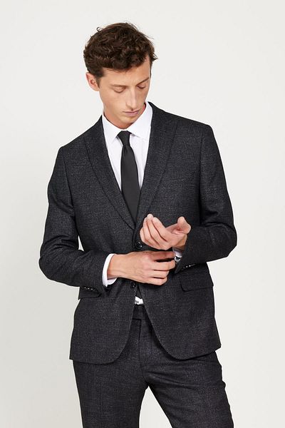 ALTINYILDIZ CLASSICS Men's Black Slim Fit Slim Fit Swallow Collar Patterned Suit