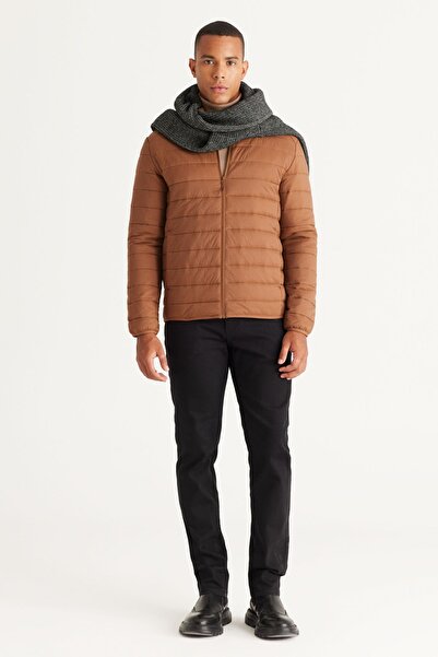 AC&Co / Altınyıldız Classics Warm Ultra Light Standard Fit Brown Puffer Men's Coat with Windproof Portable Bag