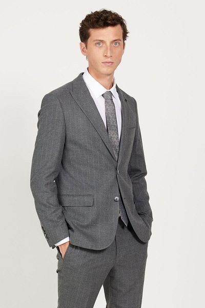 ALTINYILDIZ CLASSICS Men's Dark Gray Slim Fit Slim Fit Swallow Collar Striped Suit