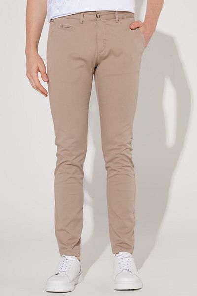 AC&Co / Altınyıldız Classics Beige Slim Fit Stretch Diagonal Cotton Trousers with Side Pockets