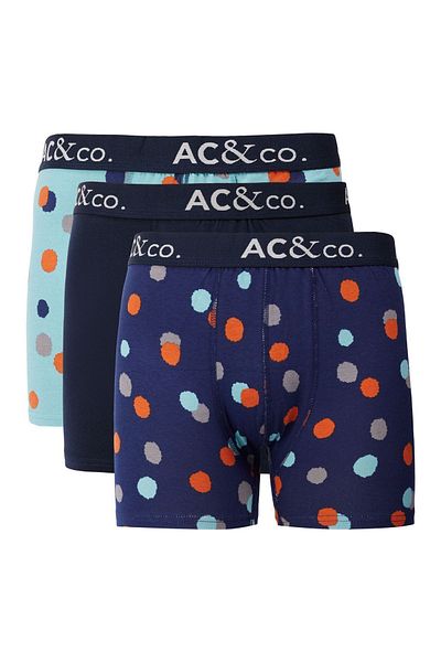AC&Co / Altınyıldız Classics Ανδρικό Premium βαμβακερό μπλε-πράσινο μοτίβο εύκαμπτο πακέτο μπόξερ 3 τεμαχίων