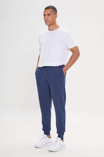 AC&Co / Altınyıldız Classics Men's Navy Blue Standard Fit Regular Cut 3 Thread Fleece Cotton Comfortable Sweatpants
