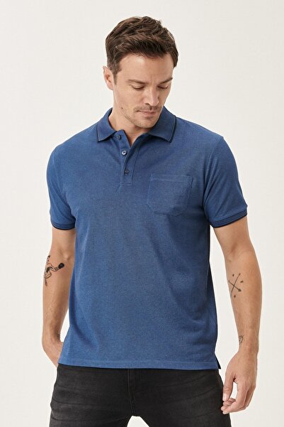 AC&Co / Altınyıldız Classics Pánské polo tričko s límečkem – nesrážlivá bavlna, střih Regular Fit, námořnicky-indigo nekroucející se, s kapsami