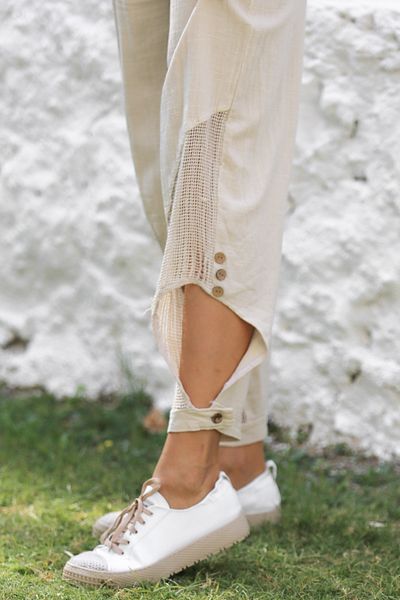 Chiccy Beige Woven Elastic Waist Jogger Leg - Casual Trousers with Pockets and Mesh Detail