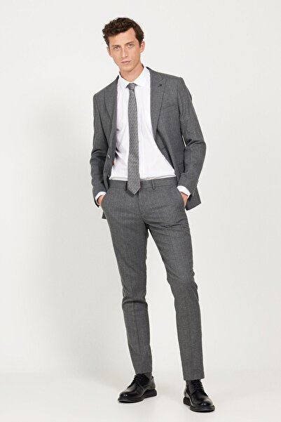 ALTINYILDIZ CLASSICS Men's Dark Gray Slim Fit Slim Fit Swallow Collar Striped Suit