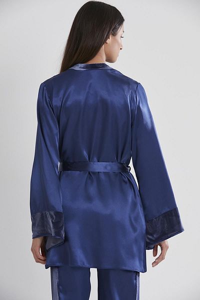 Pierre Cardin Set pijamale din satin din catifea din 3 piese pentru femei - 2040 bleumarin