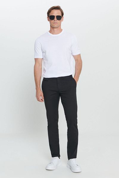 AC&Co / Altınyıldız Classics Men's Black Slim Fit Slim Fit Side Pocket Cotton Diagonal Patterned Flexible Trousers
