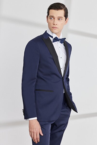 ALTINYILDIZ CLASSICS Men's Navy Blue Slim Fit Narrow Cut Swallow Collar Tuxedo Suit