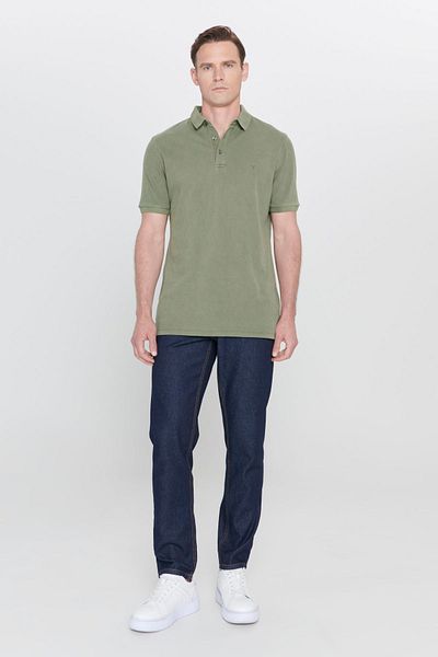 ALTINYILDIZ CLASSICS Khakifarbenes T-Shirt für Herren mit Slim Fit und Polokragen, 100 % Baumwolle, gemustert