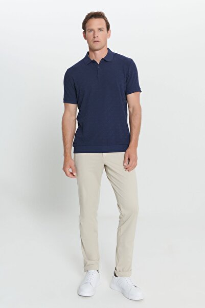 AC&Co / Altınyıldız Classics Men's Indigo Standard Fit Regular Cut Cotton Diamond Patterned Polo Collar T-Shirt