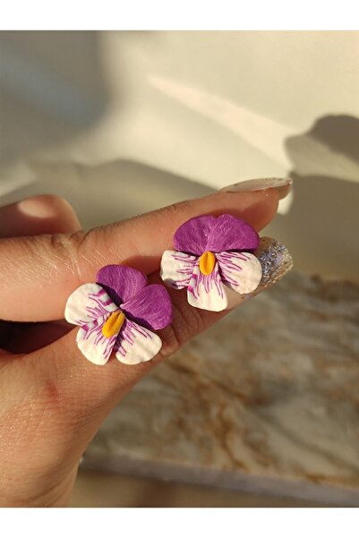 Gizy Store Mor Menekşe Polimer Kil Çiçek Küpe