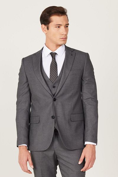 ALTINYILDIZ CLASSICS Anthracite ανδρικό γιλέκο Slim Fit μονόχρωμο γιακά
