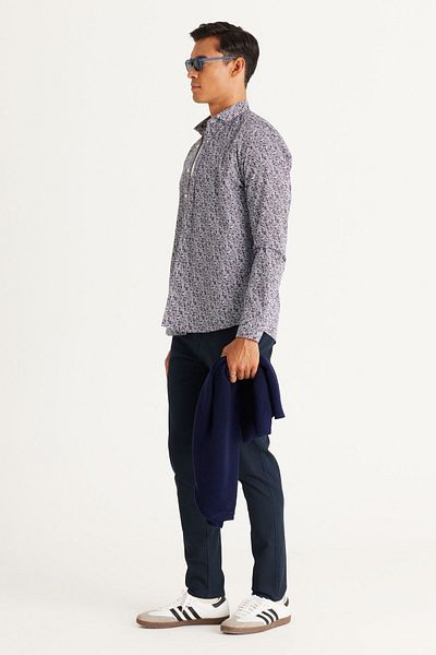 AC&Co / Altınyıldız Classics Pánská námořnická modrá-Claret Red Slim Fit Slim Fit Slim Fit italský límeček 100% bavlna s potiskem