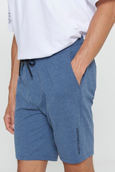 AC&Co / Altınyıldız Classics Men's Indigo Melange Standard Fit Regular Cut Cotton Comfortable Knitted Shorts