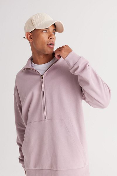 AC&Co / Altınyıldız Classics Ανδρικό μπλουζάκι Dusty Rose Oversize Loose Cut Fleece νήμα Standing Bato γιακά βαμβακερό φούτερ
