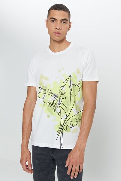 AC&Co / Altınyıldız Classics Weißes T-Shirt für Herren mit Rundhalsausschnitt, Standard-Passform, 100 % Baumwolle, weiche Textur, bedruckt