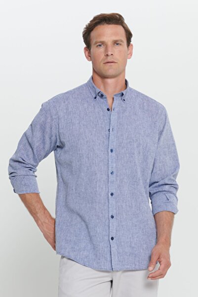 ALTINYILDIZ CLASSICS Ανδρικό πουκάμισο από λινό Navy Blue - Άνετη εφαρμογή, γιακάς με κουμπιά