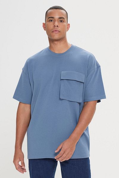 AC&Co / Altınyıldız Classics Ανδρικό μπλουζάκι Indigo Oversize Cotton Crew Neck
