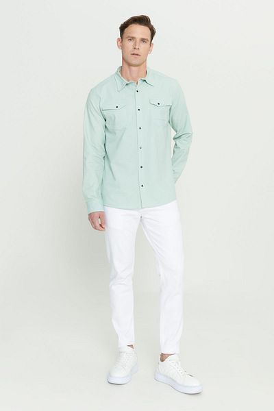 AC&Co / Altınyıldız Classics Aquagrünes Slim Fit-Hemd aus Baumwolle mit klassischem Kragen für Herren