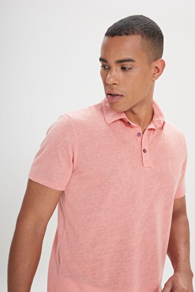 AC&Co / Altınyıldız Classics Ανδρικό μονόχρωμο μπλουζάκι Dusty Rose με στενή κοπή με λαιμόκοψη