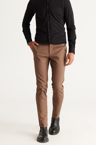ALTINYILDIZ CLASSICS Ανδρικό Camel Slim Fit Slim Fit Πλαϊνή τσέπη Βαμβακερό ευέλικτο άνετο παντελόνι Dobby