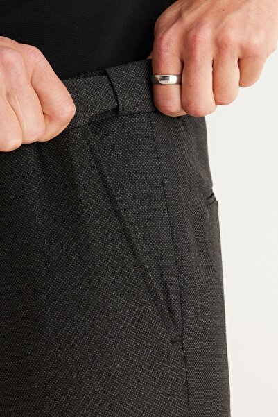 ALTINYILDIZ CLASSICS Pánské antracitové kalhoty úzkého střihu se vzorem ptačích očí v pase s elastickým vázáním