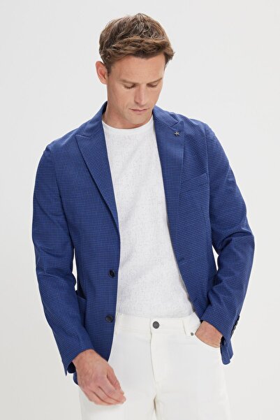 ALTINYILDIZ CLASSICS Erkek Lacivert Slim Fit Dar Kesim Kırlangıç Yaka Desenli Blazer Ceket