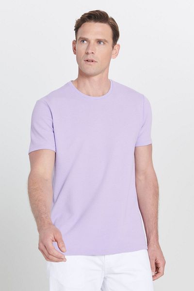 AC&Co / Altınyıldız Classics Ανδρικό μπλουζάκι Basic με μαλακό κλειδί με λαιμόκοψη με μαλακό κλειδί, ανδρικό λιλά