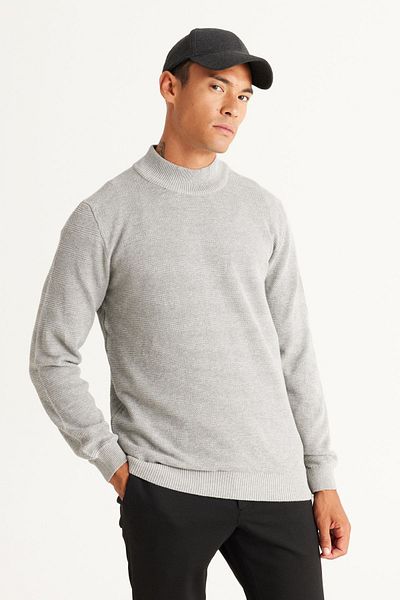 AC&Co / Altınyıldız Classics Pulover pentru bărbați, gri Melange, cu croială obișnuită, tricotaje jacquard din bumbac, cu croiala normală
