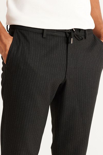 ALTINYILDIZ CLASSICS Men's Anthracite Slim Fit Narrow Cut Tie Waist Patterned Flexible Trousers