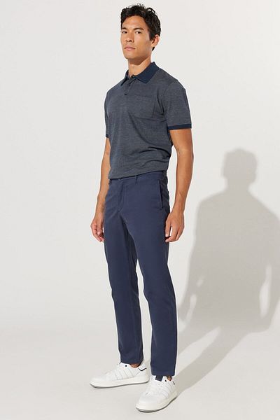 ALTINYILDIZ CLASSICS Men's Navy Blue Comfort Fit Relaxed Cut Cotton Diagonal Patterned Stretchy Trousers