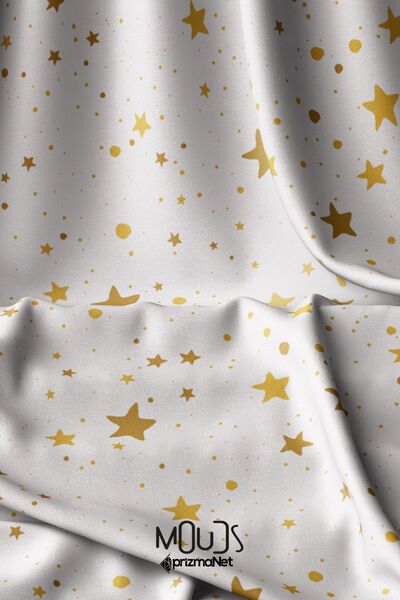 Moud's Sarı Yıldız Desenli Dijital Baskılı Kumaş Süetimsi Doku En 155cm Kms-76