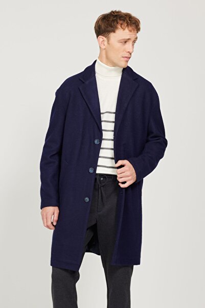 AC&Co / Altınyıldız Classics Men's Navy Blue Oversize Loose Cut Mono Collar Woolen Cuff Coat