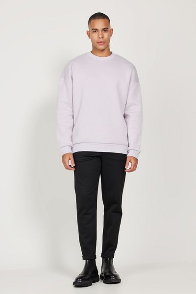 AC&Co / Altınyıldız Classics Ανδρικό φούτερ Lilac - Oversize Cut, Βαμβάκι, Fleece, 3 κλωστές, Crew Neck