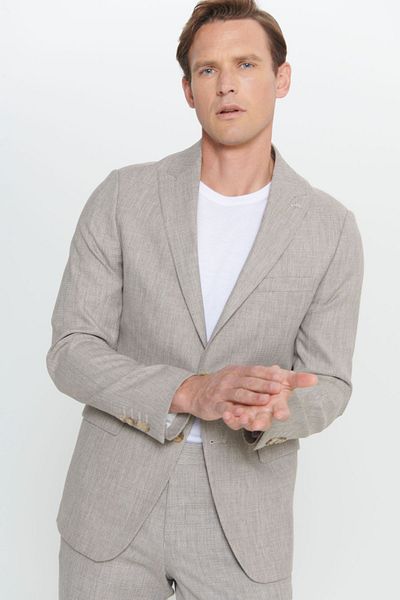 ALTINYILDIZ CLASSICS Men's Light Brown Slim Fit Slim Fit Swallow Collar Patterned Suit