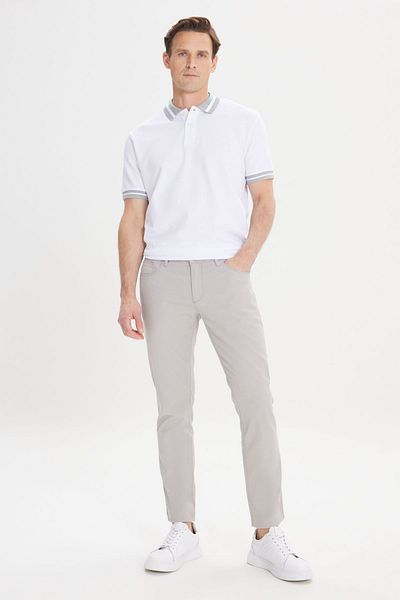 ALTINYILDIZ CLASSICS Men's Stone Slim Fit Narrow Cut 5 Pocket Dobby Flexible Trousers
