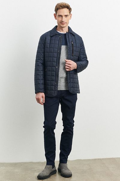 ALTINYILDIZ CLASSICS Ανδρικό μπλέ Navy Standard Εφαρμογή κανονικής κοπής μωρό γιακά με φερμουάρ τσέπη αντιανεμικό πανωφόρι