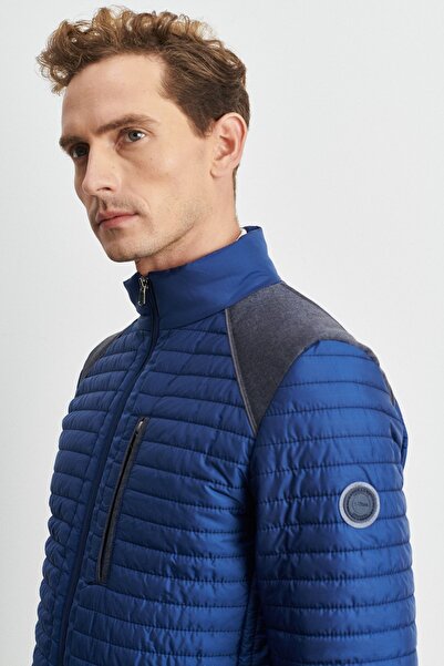 AC&Co / Altınyıldız Classics Pánský kabát Indigo Standard Fit Regular Střih, odolný vůči chladnému počasí, vzorovaný Puffer Coat