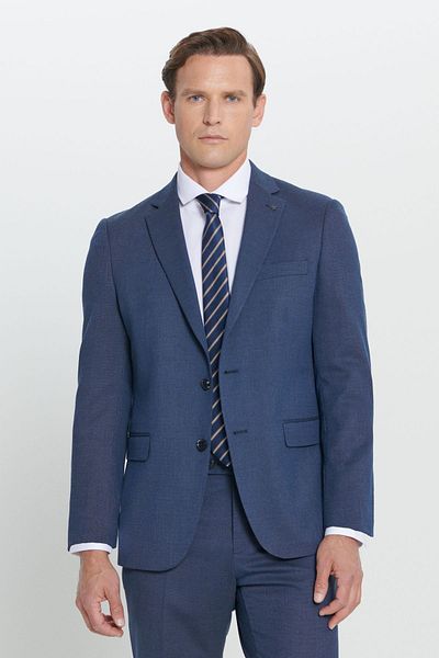 ALTINYILDIZ CLASSICS Men's Navy Blue Regular Fit Relaxed Cut Mono Collar Patterned Suit