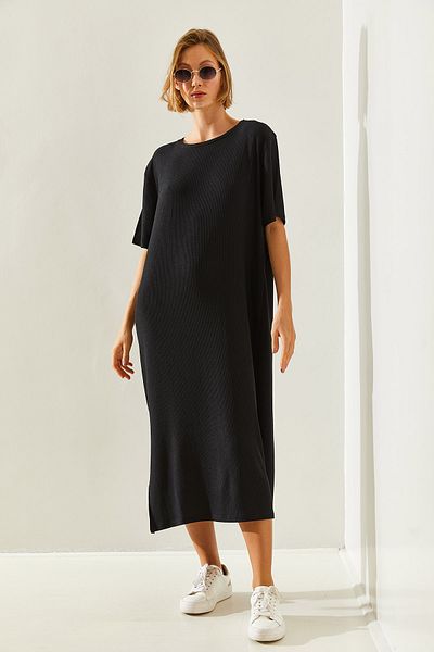 Bianco Lucci Dámské šaty Mini Size Crinkle 164 – Krátký rukáv a Detail rozparku60251424