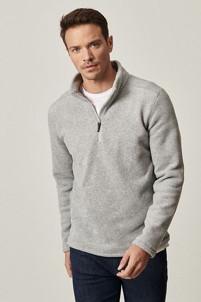 AC&Co / Altınyıldız Classics Graues Anti-Pilling- und Non-Pilling-Fleece-Sweatshirt mit Standard-Passform und kältebeständigem Bato-Kragen für Herren