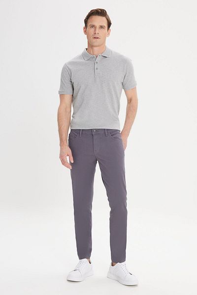 AC&Co / Altınyıldız Classics Men's Anthracite Stretchy Slim Fit Cotton Canvas Chino Pants - 5 Pockets