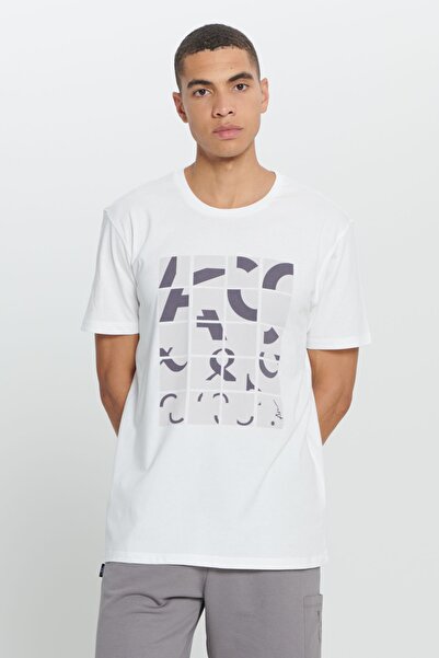 AC&Co / Altınyıldız Classics Ανδρικό μπλουζάκι με κανονική εφαρμογή 100% βαμβακερό εμπριμέ με λαιμόκοψη