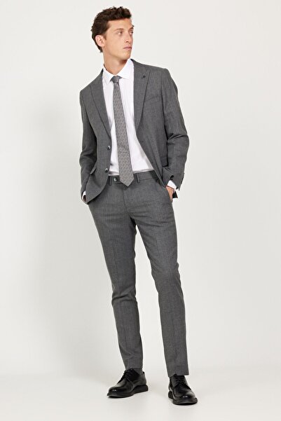 ALTINYILDIZ CLASSICS Men's Dark Gray Slim Fit Slim Fit Swallow Collar Striped Suit