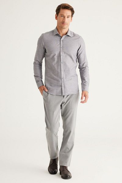 ALTINYILDIZ CLASSICS Men's Light Gray Slim Fit Narrow Cut Tie Waist Flexible Trousers